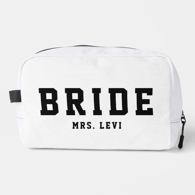 Modern Bride Black and White Custom Name Cosmetic Dopp Kit (Front)