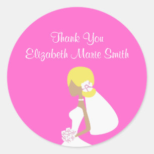 Modern Bride Blonde Silhouette Sticker-Pink Classic Round Sticker