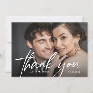Modern Bride Groom Photo Handlettering Wedding Thank You Card