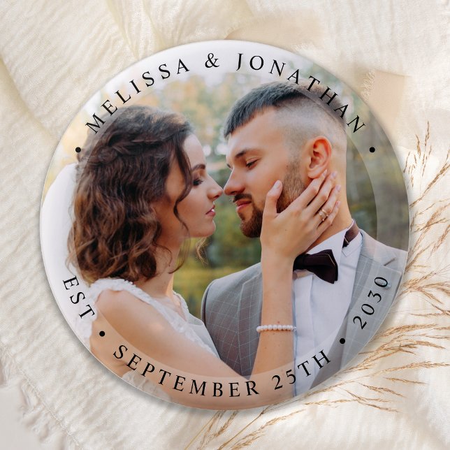 Modern Bride Groom Simple Photo Wedding 6 Cm Round Badge (Creator Uploaded)