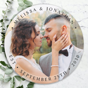 Modern Bride Groom Simple Photo Wedding Round Paper Coaster