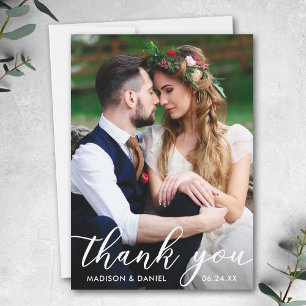 Modern Bride Groom Wedding Photo   Thank You Card