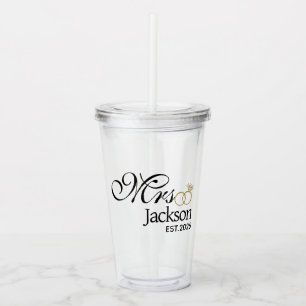 Modern Bride Name Wedding Ring Date Black Text Acrylic Tumbler