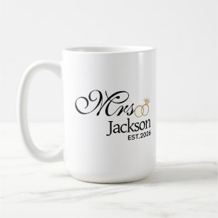 Modern Bride Name Wedding Ring Date Black Text Coffee Mug