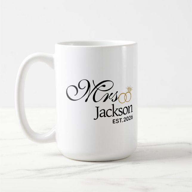 Modern Bride Name Wedding Ring Date Black Text  Coffee Mug (Left)