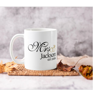 Modern Bride Name Wedding Ring Date Black Text Coffee Mug