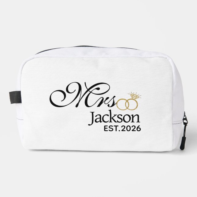 Modern Bride Name Wedding Ring Date Black Text  Do Dopp Kit (Front)