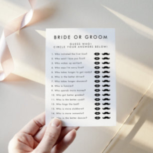 Modern Bride Or Groom Wedding Bridal Shower Game Invitation