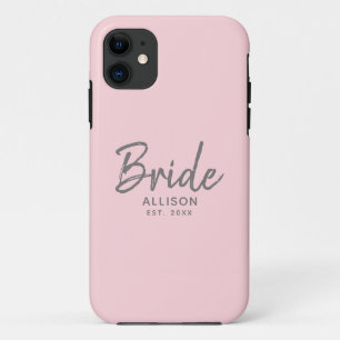 Modern Bride Script Blush Pink Grey Personalized iPhone 11 Case