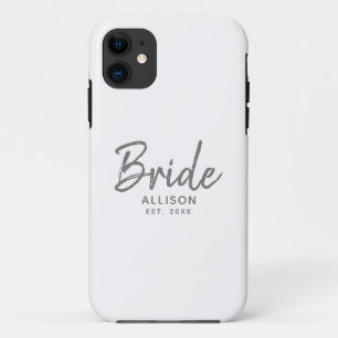 Modern Bride Script White Grey Personalised iPhone 11 Case