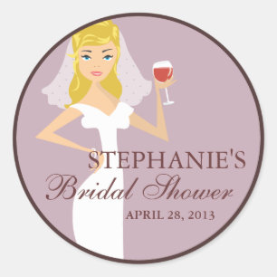 Modern Bride Wine Theme Bridal Shower Favour Classic Round Sticker