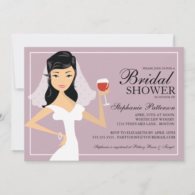 Modern Bride Wine Theme Bridal Shower Invitation (Front)