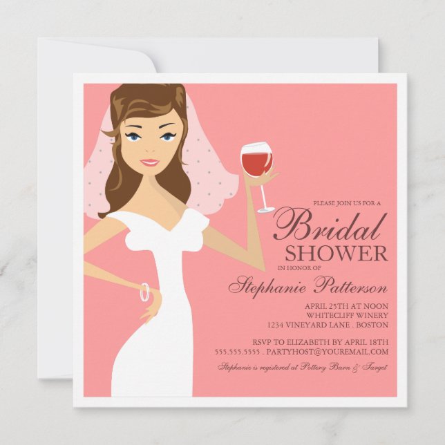 Modern Bride Wine Theme Bridal Shower Invitation (Front)