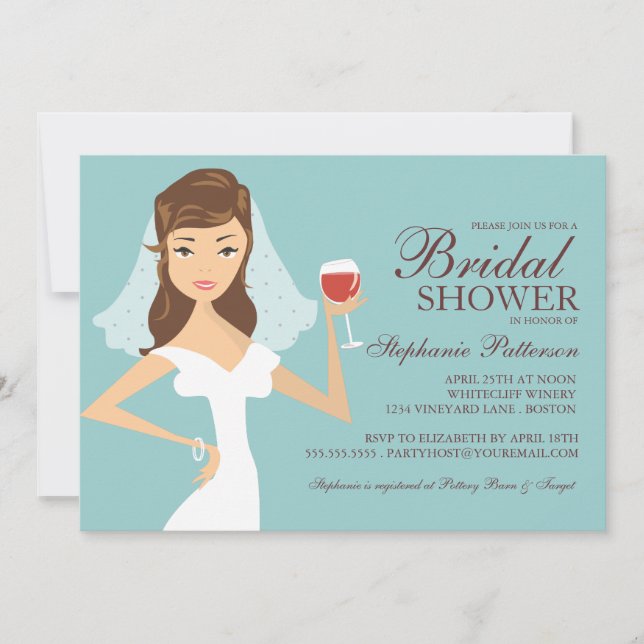 Modern Bride Wine Theme Bridal Shower Invitation (Front)