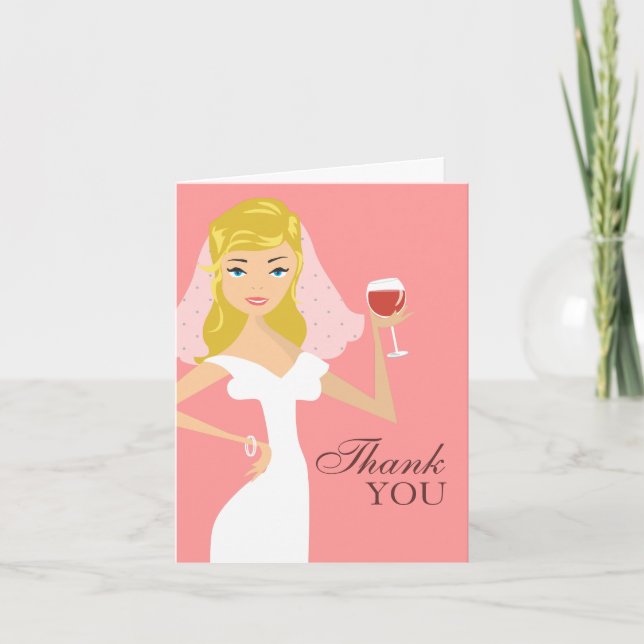 Modern Bride Wine Theme Thank You Card | Pink (Front)