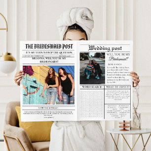 Modern Bridemaids Proposal Newspaper Flower Wrap Invitation