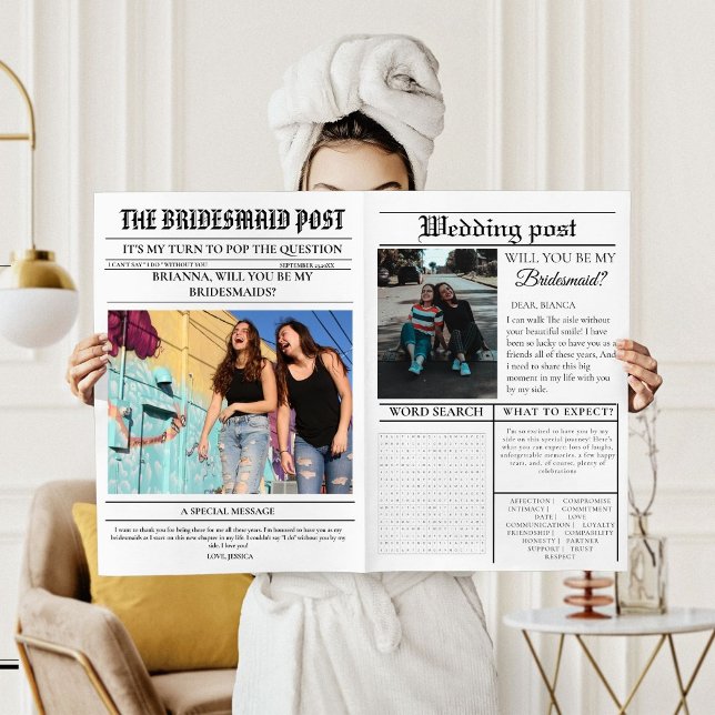 Modern Bridemaids Proposal Newspaper Flower Wrap Invitation (Creator Uploaded)