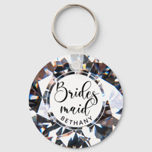 Modern Bridesmaid Diamond Script Personalised Key Ring