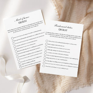 Modern Bridesmaid duties checklist, party info Invitation