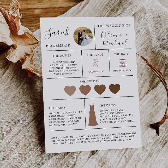 Modern Bridesmaid Proposal Info Card, Invitation (Modern Bridesmaid Proposal Info Card, Invitation)