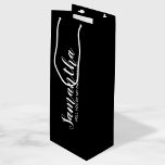 Modern Bridesmaid Proposal Wine Gift Bag<br><div class="desc">Modern Bridesmaid Proposal Gift Bag
features personalised bridesmaid's name in white modern script font style on black background.

Also perfect for maid of honour,  flower girl,  groomsman,  best man and ring bearer.</div>