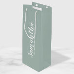 Modern Bridesmaid Proposal Wine Gift Bag<br><div class="desc">Modern Bridesmaid Proposal Gift Bag
featuring personalised bridesmaid's name in white modern script font style with text in modern sans serif font style on sage green background.
Also perfect for maid of honour,  flower girl and more.</div>