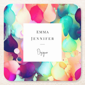 Modern Bright Abstract Pink Painted Pattern Square Paper Coaster