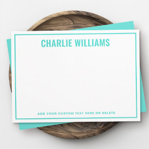 Modern bright aqua blue name border blank card