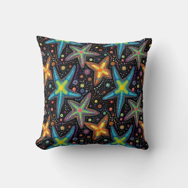 Modern bright black starfish pattern cushion (Front)