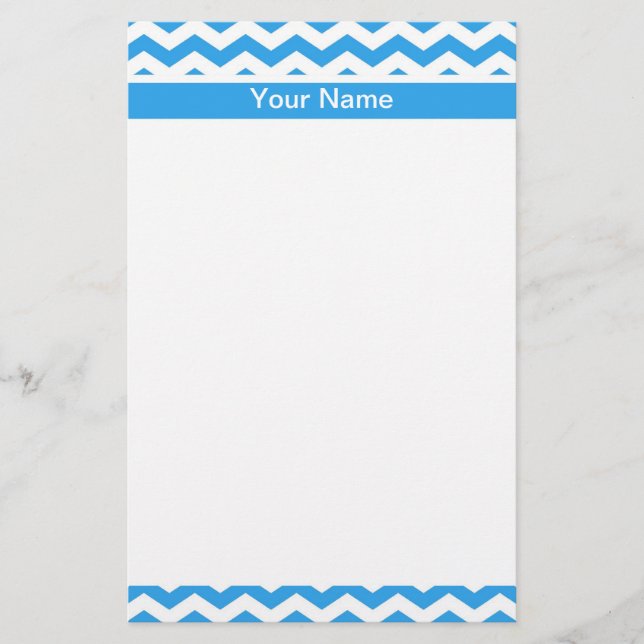 Modern bright blue chevron zigzag pattern stationery (Front)