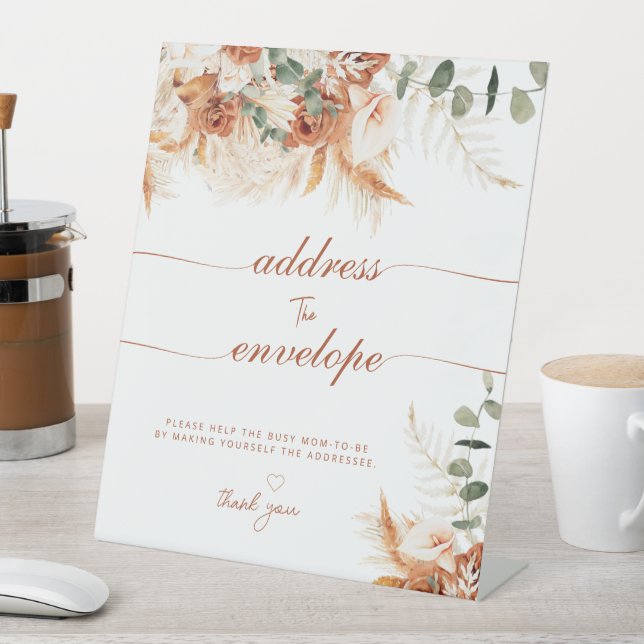 Modern Bright Boho Address the Envelope Shower Pedestal Sign (In SItu)