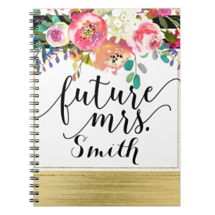 Modern Bright Bold Floral Watercolor Future Mrs. Notebook
