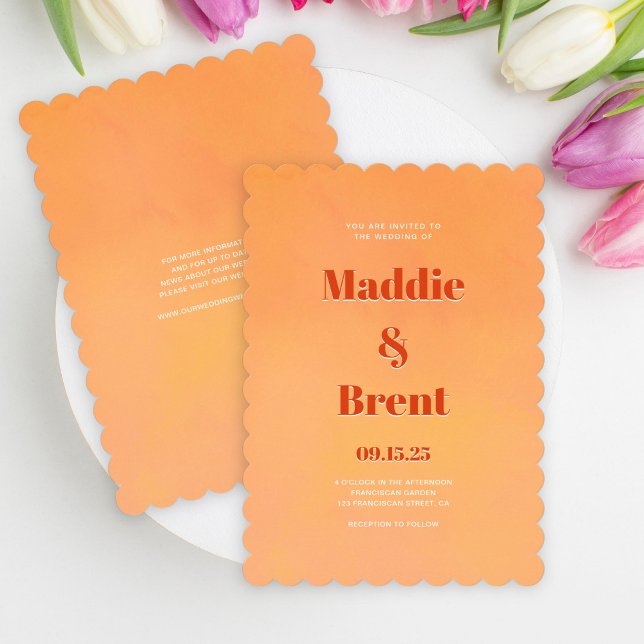 Modern Bright & Bold Gradient Burnt Orange Wedding Invitation (Creator Uploaded)