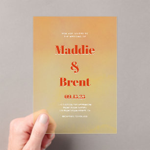 Modern Bright & Bold Gradient Orange Wedding Acrylic Invitations