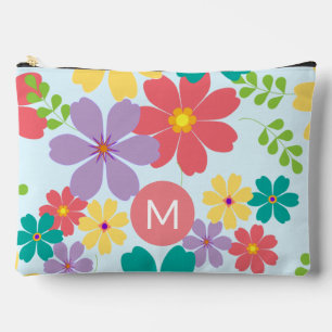 Modern Bright Cheerful Flower Pattern Monogrammed Accessory Pouch