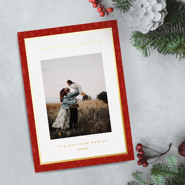 Modern Bright Christmas Border Family Photo Gold Foil Holiday Card (Creator Uploaded)