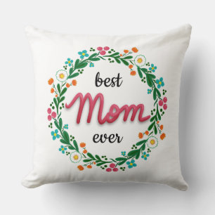 Modern Bright Colourful Floral Wreath Best Mum Eve Cushion