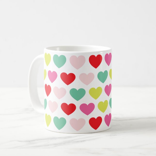 MODERN bright colourful HEARTS | christmas holiday Coffee Mug (Front Left)
