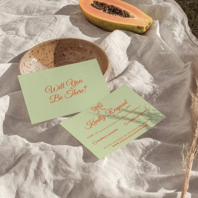 Modern Bright Colourful Retro Drawn Ribbon Wedding RSVP Card (Creator Uploaded)