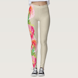 Modern Bright Colourful Rustic Floral Watercolor Leggings