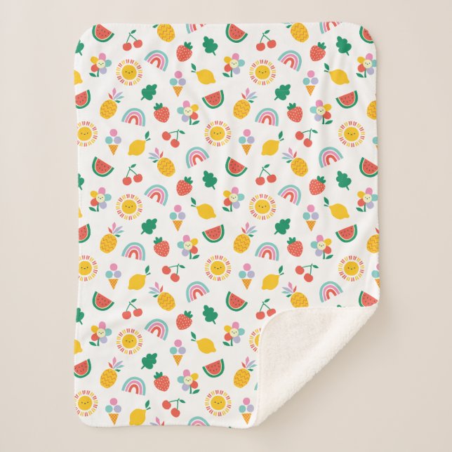 Modern Bright Colourful Smiling Suns and Rainbows  Sherpa Blanket (Front)