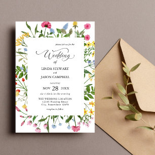 Modern Bright Colourful Wildflower Floral Wedding Invitation