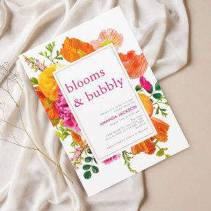 Modern Bright Floral Blooms & Bubbly Bridal Shower Invitation