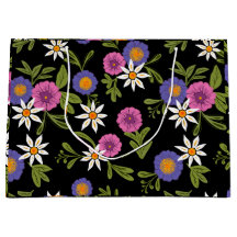 Modern bright floral on black background Gift bag