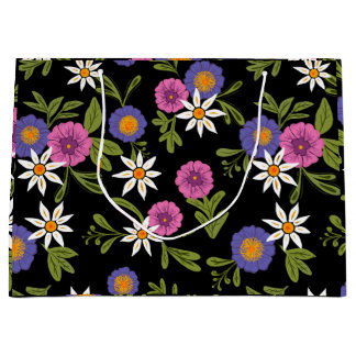 Modern bright floral on black background Gift bag