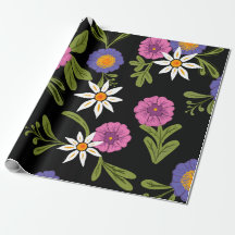 Modern bright floral on black background