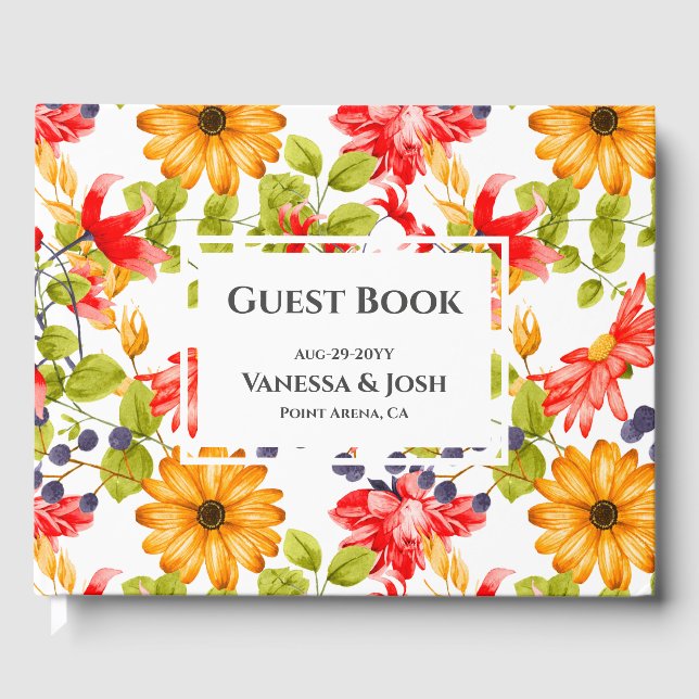 Modern Bright Floral Pattern Photo Wedding Guest Book (Front)