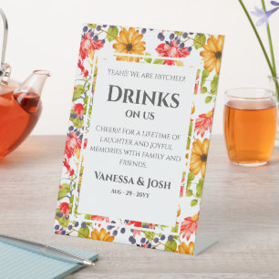 Modern Bright Floral Pattern Wedding Bar Sign