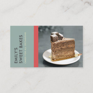 MODERN BRIGHT FUN RED GREY BLUE BAKERY CHEF PHOTO BUSINESS CARD
