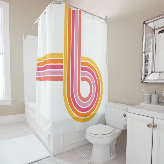 Modern Bright Girly Curved Stripes Pattern Shower Curtain (In Situ)